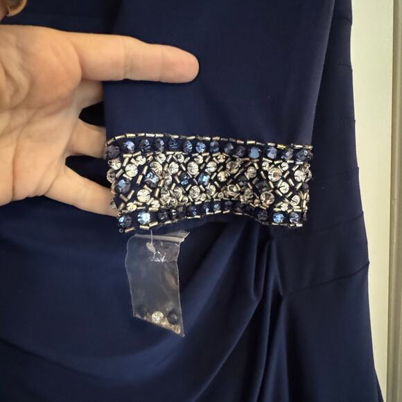 ALEX EVENINGS NEW Navy Long Embellished Keyhole Dress Size 10 - Picture 7 of 9